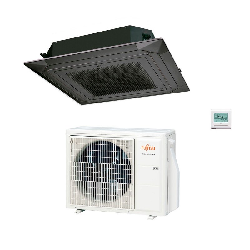 Fujitsu Airconditioner 4-weg cassette ECO-serie KR circulaire stroming 22000 Btu R-32 code. 3NGF88665 Zwart AUXG22KRLB - NIEUW