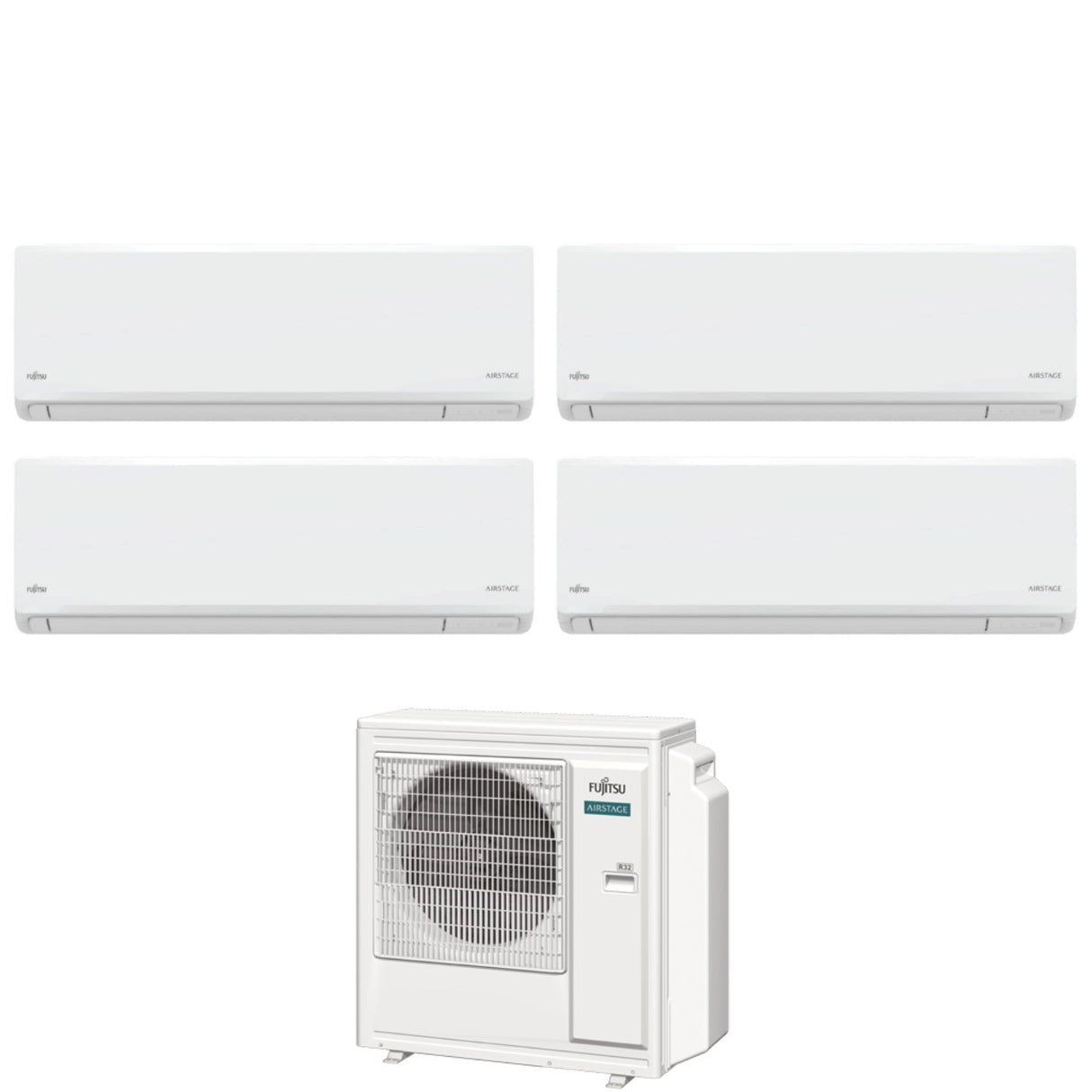 Fujitsu Quadri Split Inverter KN AIRSTAGE 9+9+9+9 met AOEG30KBTA4 R-32 Wi-Fi Geïntegreerd