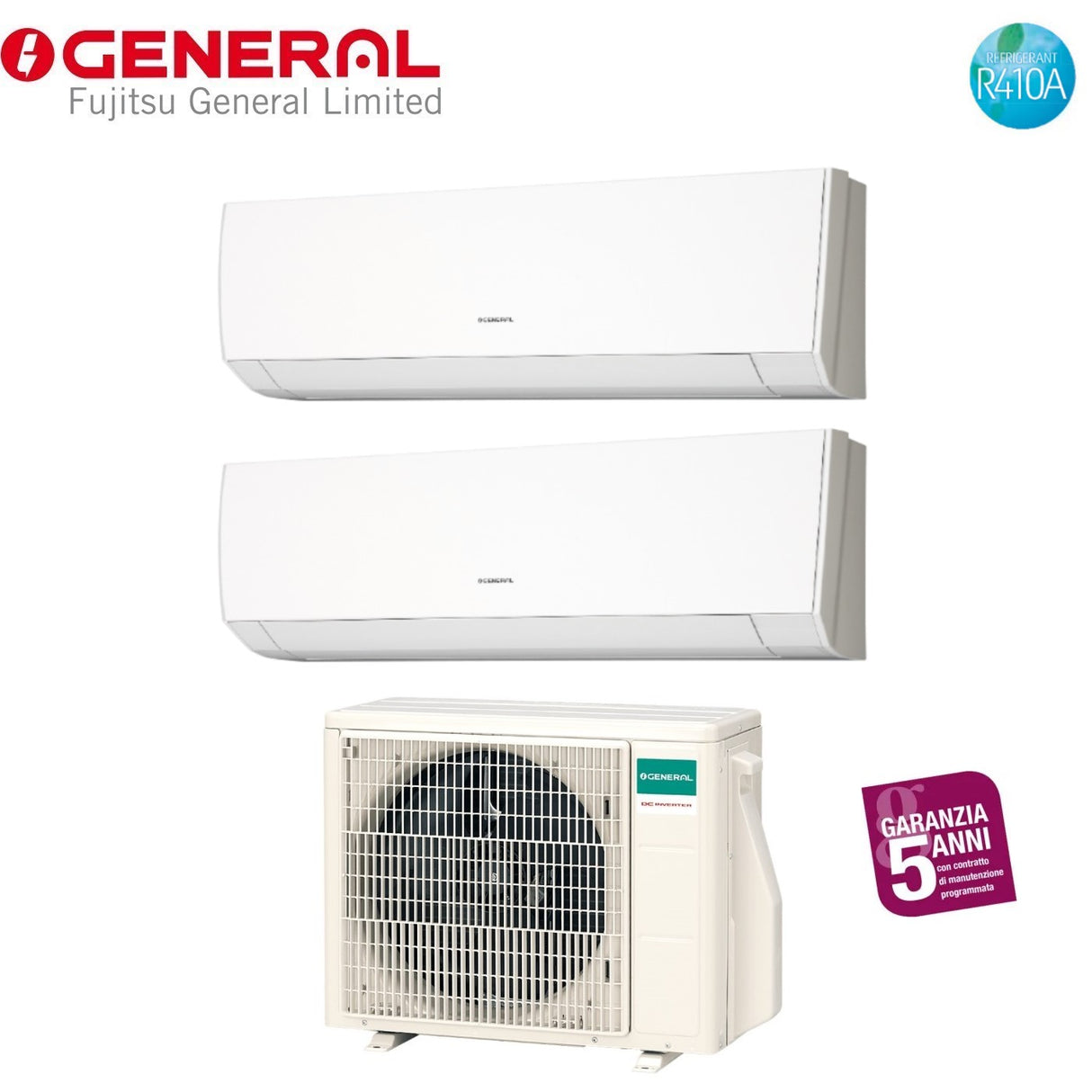 Algemene Fujitsu Dual Split Inverter Airconditioning LMCA 7+12 serie met AOHG14LAC2 R-410 7000+12000