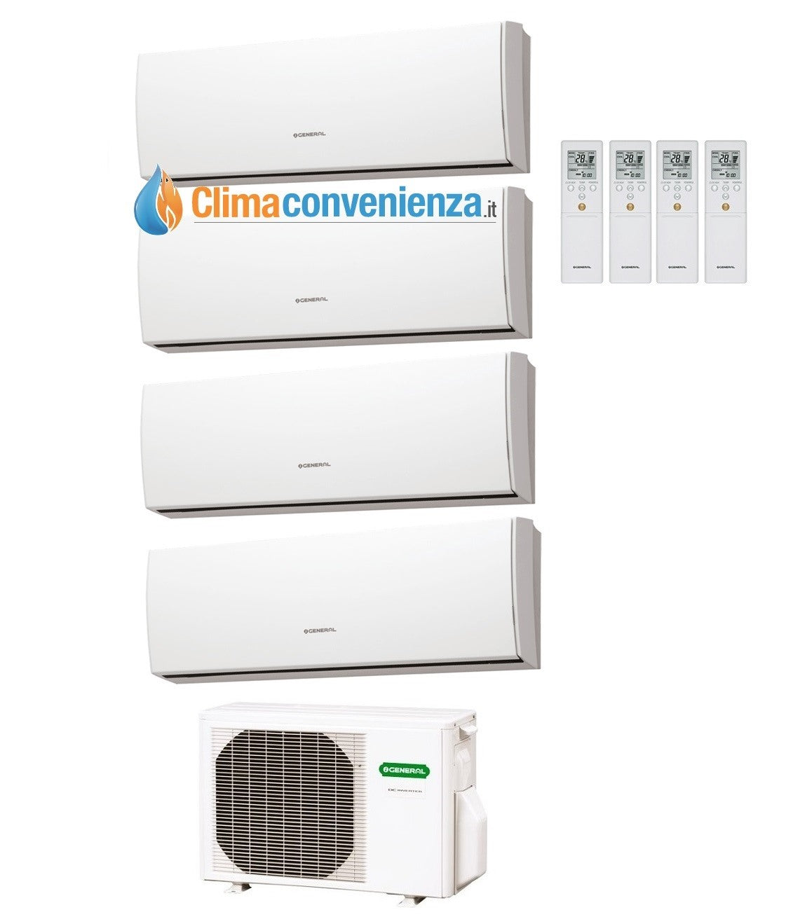 Airconditioner vierkante split-inverter Fujitsu General Series LU 9000+9000+12000+12000 met AOHG30LAT4 9+9+12+12 LUCA