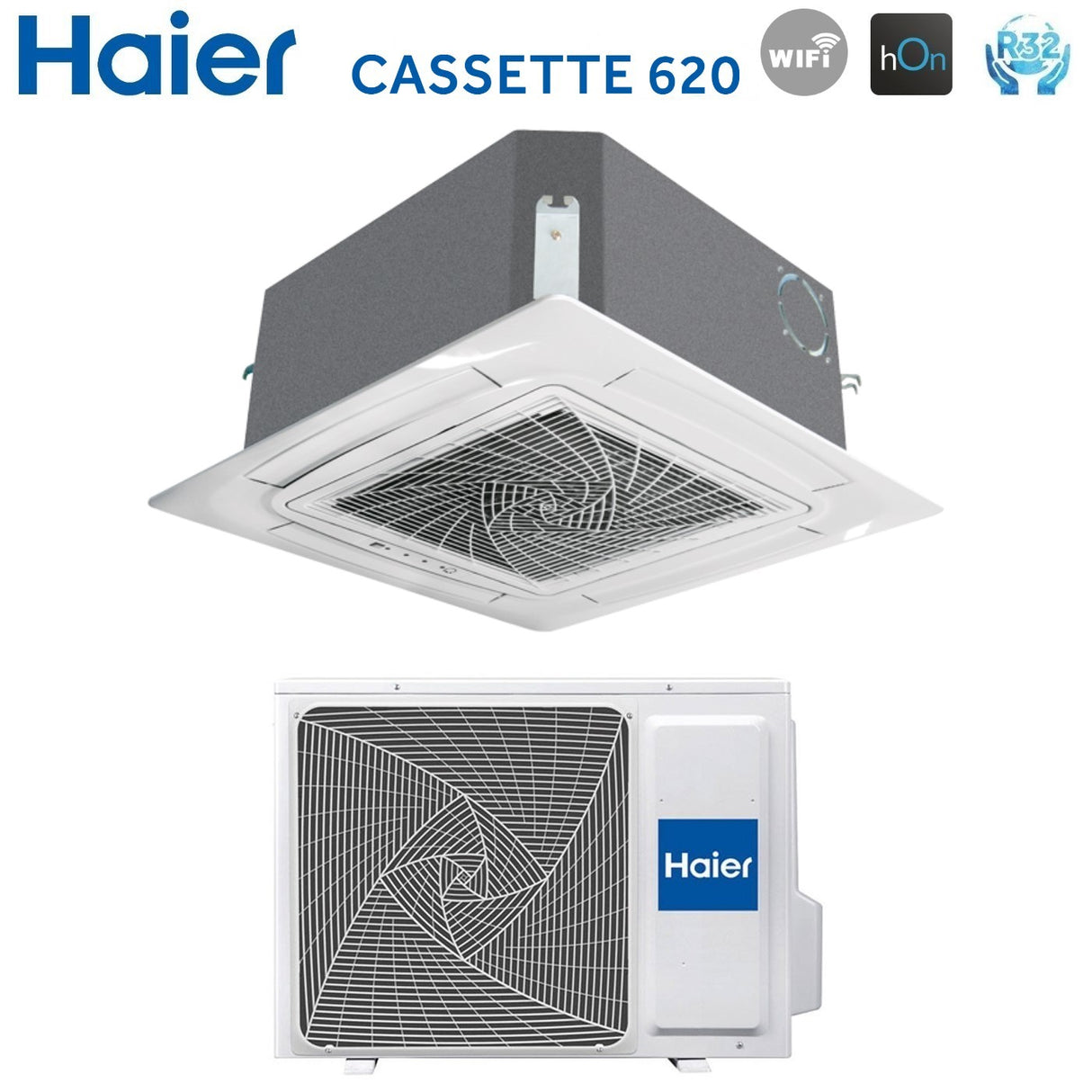 Haier Airconditioner Cassette 4-weg Inverter Cassette 620 Serie 12000 Btu AB35S2SC2FA R-32 Wi-Fi Optioneel met paneel inbegrepen Draadbediening Haier Wit HW-BA116ABK