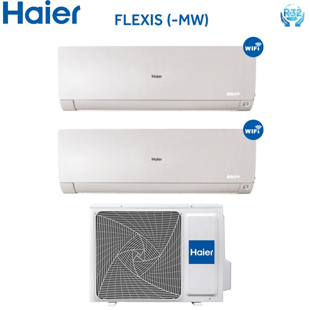 Haier Dual Split Inverter Airconditioner FLEXIS WHITE 9+12 serie met 2U50S2SC1FA R-32 Geïntegreerde Wi-Fi 9000+12000 Witte Kleur - Nieuw
