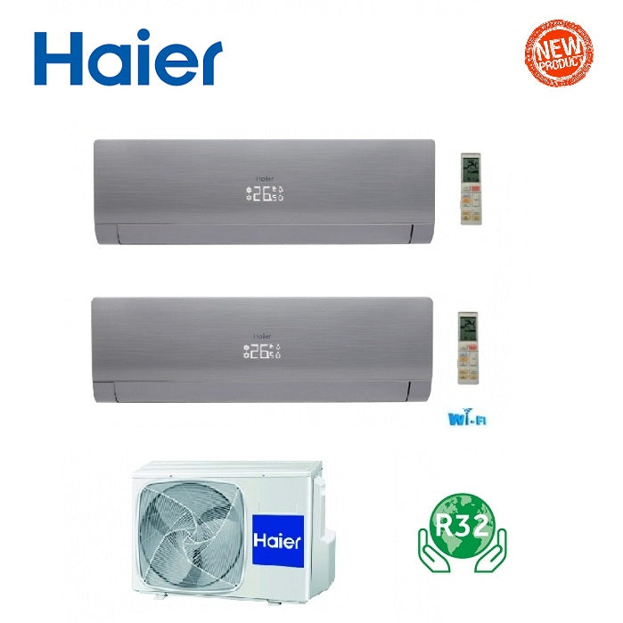 Airconditioner HAIER DUAL SPLIT INVERTER-serie NEBULA GREEN GREY 9+9 met 2U40S2SC1FA R-32 Wi-Fi-klasse A++ 9000+9000