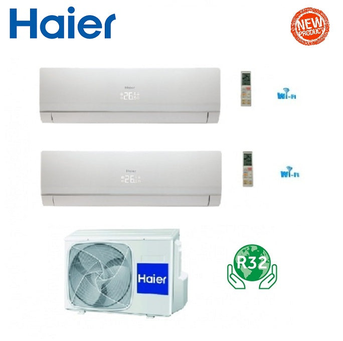 HAIER DUAL SPLIT INVERTER AIRCONDITIONER NEBULA GROEN WIT 12+12 serie met 2U50S2SC1FA R-32 Wi-Fi klasse A++ 12000+12000