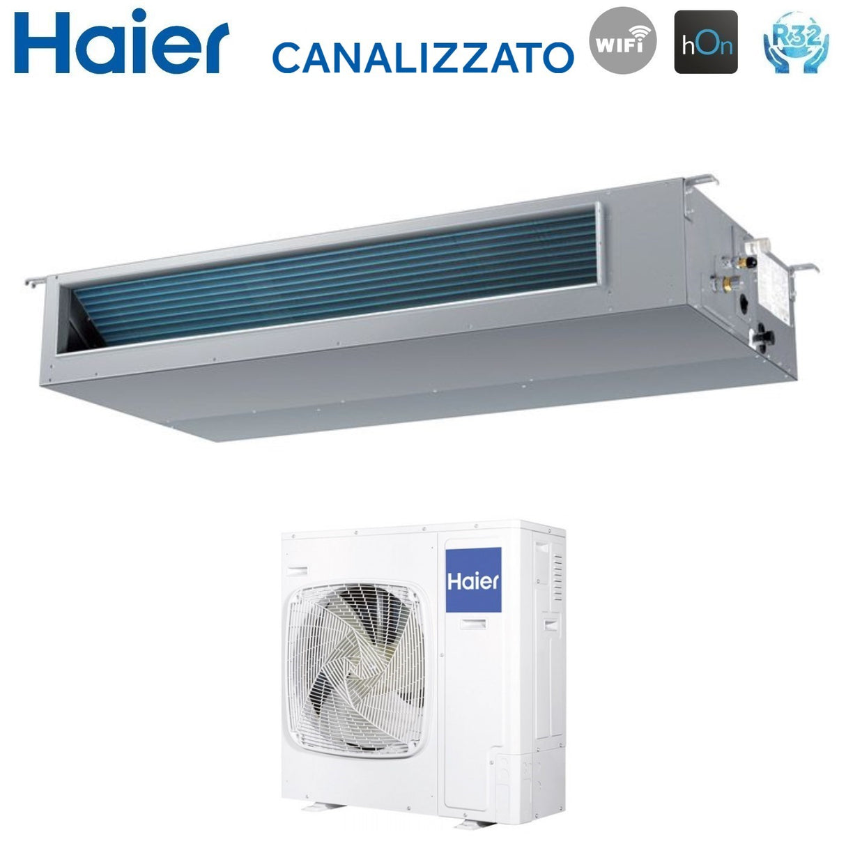Haier Inverter Airconditioning met kanaalsysteem, gemiddelde prevalentie 42000 Btu AD125S2SM3FA, enkele fase R-32 Wi-Fi, geïntegreerd Haier YR-HRS01 infrarood afstandsbediening + RE-02 ontvanger