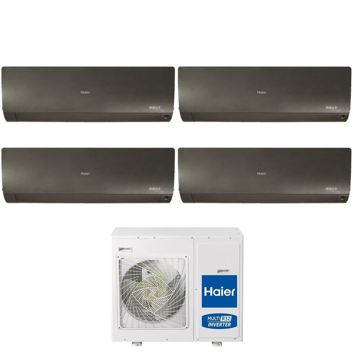 Haier Quadri Split Inverter Airconditioner FLEXIS PLUS BLACK serie 7+7+7+18 met 4U85S2SR3FA R-32 Geïntegreerde Wi-Fi Zwarte kleur 7000+7000+18000