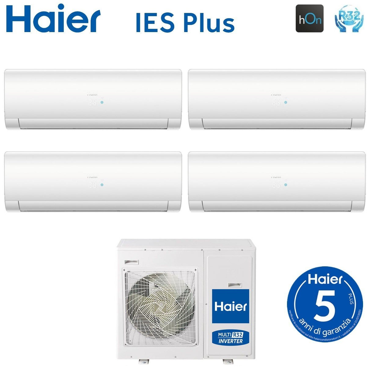 Airconditioner Haier Quaders Split Inverter Serie IES PLUS 7+7+9+9 met 4U75S2SR3FA R-32 Wi-Fi Geïntegreerd 7000+7000+9000