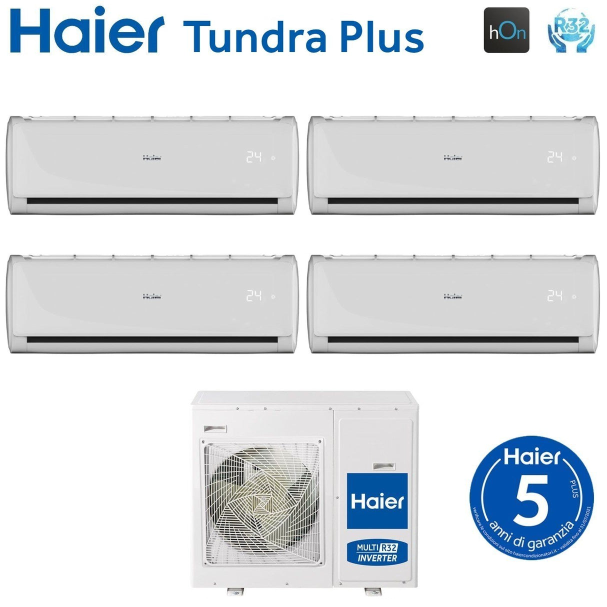 Haier Airconditioner Quadri Split Inverter TUNDRA PLUS serie 9+9+12+12 met 4U75S2SR3FA R-32 Geïntegreerde Wi-Fi 9000+9000+12000+12000