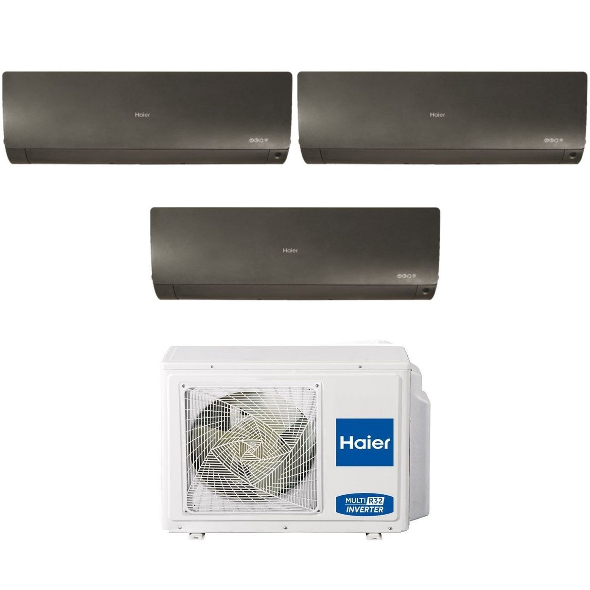 Haier Trial Split Inverter Airconditioner FLEXIS PLUS BLACK serie 7+7+7 met 3U55S2SR3FA R-32 Geïntegreerde Wi-Fi Zwarte kleur 7000+7000+7000