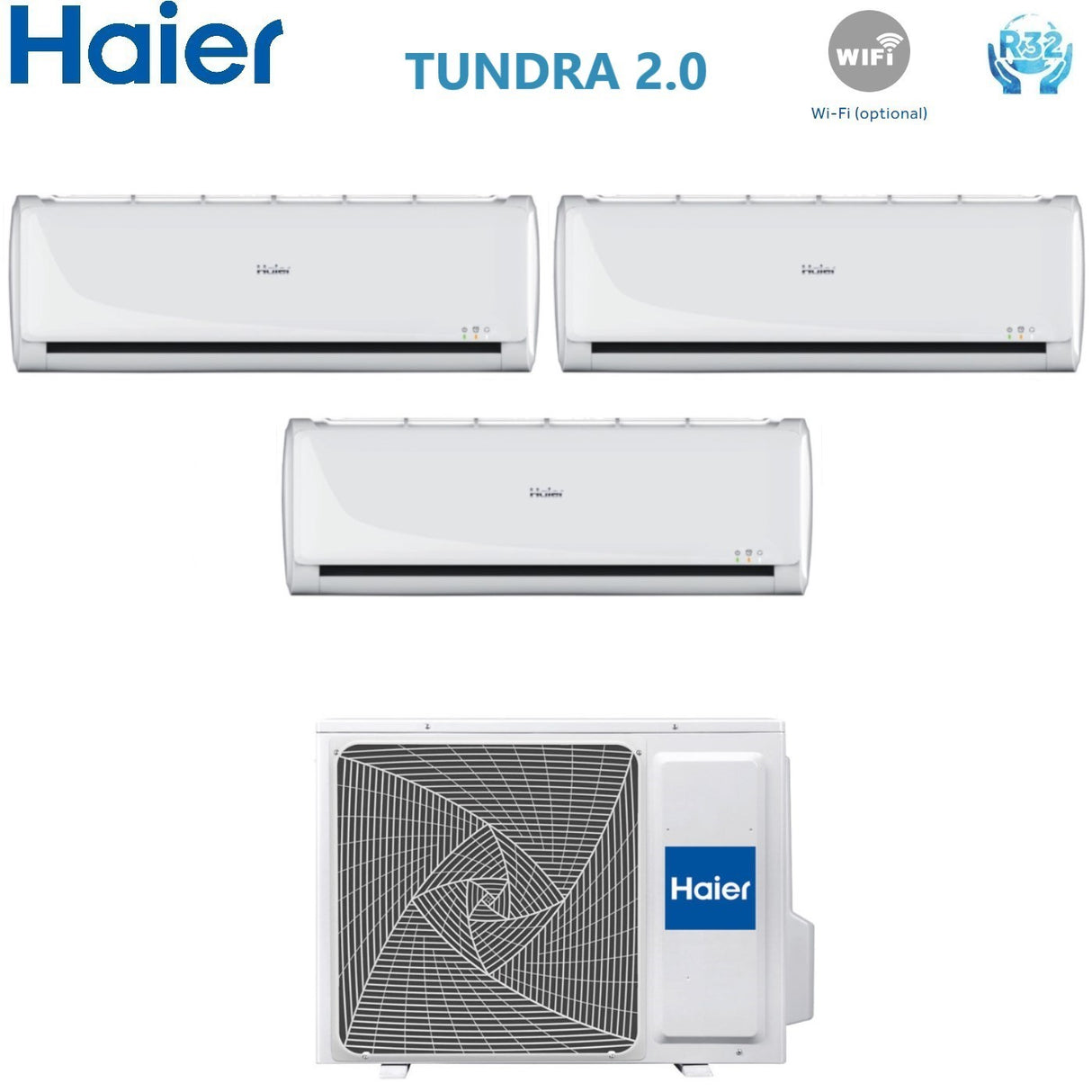 Haier Trial Split Inverter Airconditioner TUNDRA 2.0 serie 9+9+12 met 3U70S2SR2FA R-32 Wi-Fi Optioneel 9000+9000+12000 - Nieuw