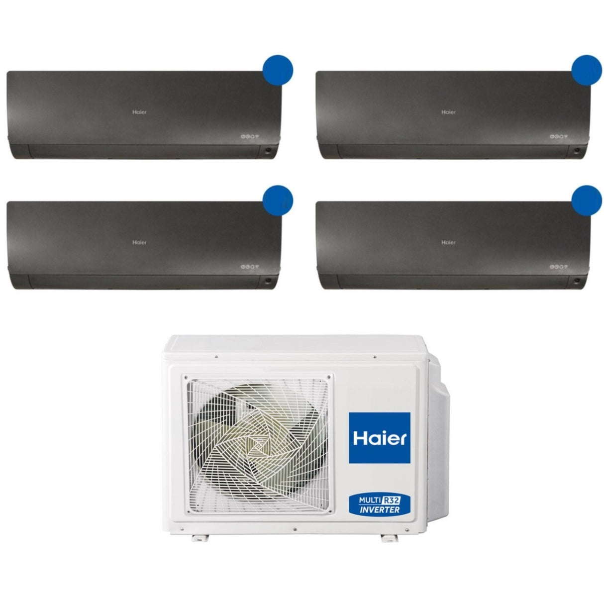 HAIER Split Inverter Airconditioner FLEXIS Black-serie (zwart) 7000+9000+9000+12000 btu met 4U85S2SR2FA geïntegreerde wifi R-32 7+9+9+9- NIEUW