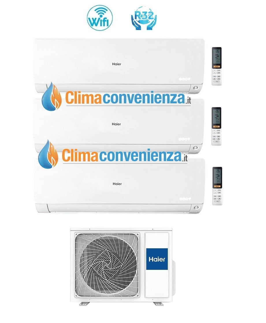 Proef Split Inverter Airconditioner HAIER FLEXIS Witte serie 9000+9000+9000 btu met 3U55S2SR2FA R-32 Wi-Fi 9+9+9 - NIEUW