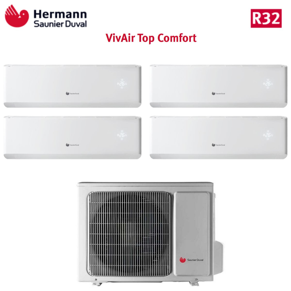 Hermann Saunier Duval Quadri Split Inverter Airconditioner TOP COMFORT serie 7+7+7+7 met SDH20-080MC4NO R-32 7000+7000+7000+7000