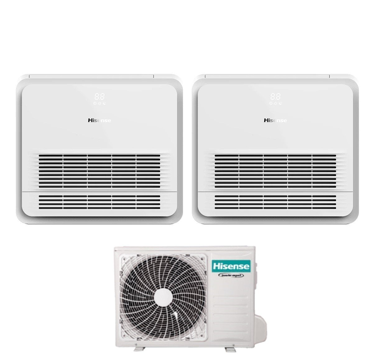 Hisense Dual Split Console 12+12 Airconditioner met 3AMW62U4RJC R-32 Wi-Fi Optionele standaard afstandsbediening inbegrepen 12000+12000