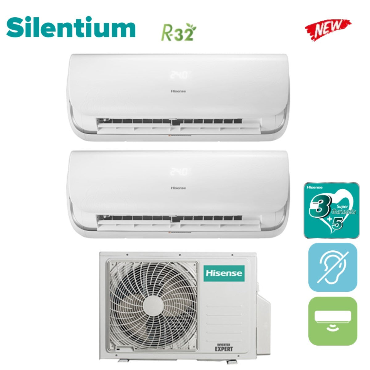 Hisense Dual Split Inverter Airconditioner SILENTIUM 12+12 serie met 3AMW72U4RFA R-32 Geïntegreerde Wi-Fi 12000+12000 - Nieuw