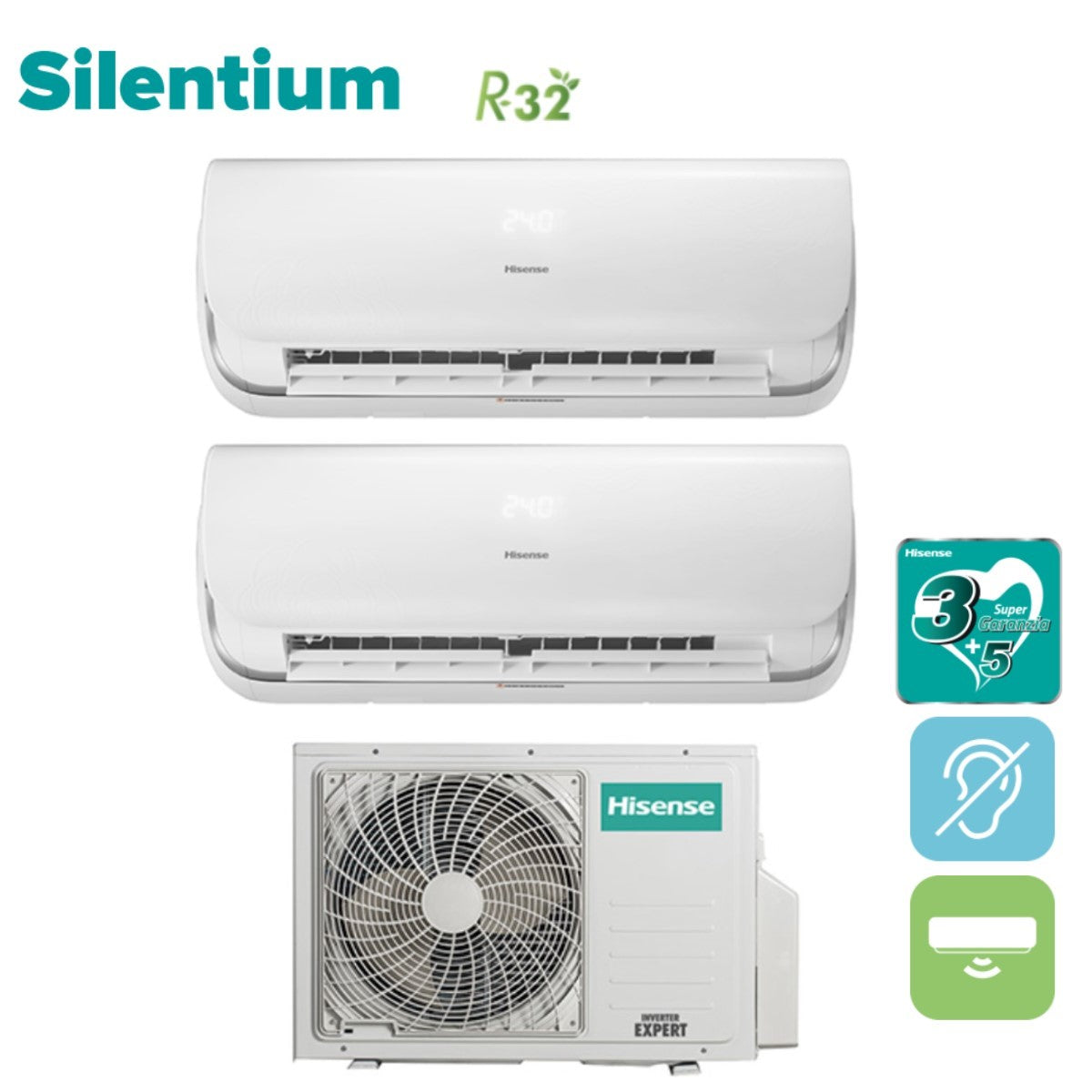 Airconditioner Hisense Dual Split Inverter Serie SILENTIUM 9+12 met 2AMW42U4RGC R-32 Wi-Fi Geïntegreerd 9000+12000
