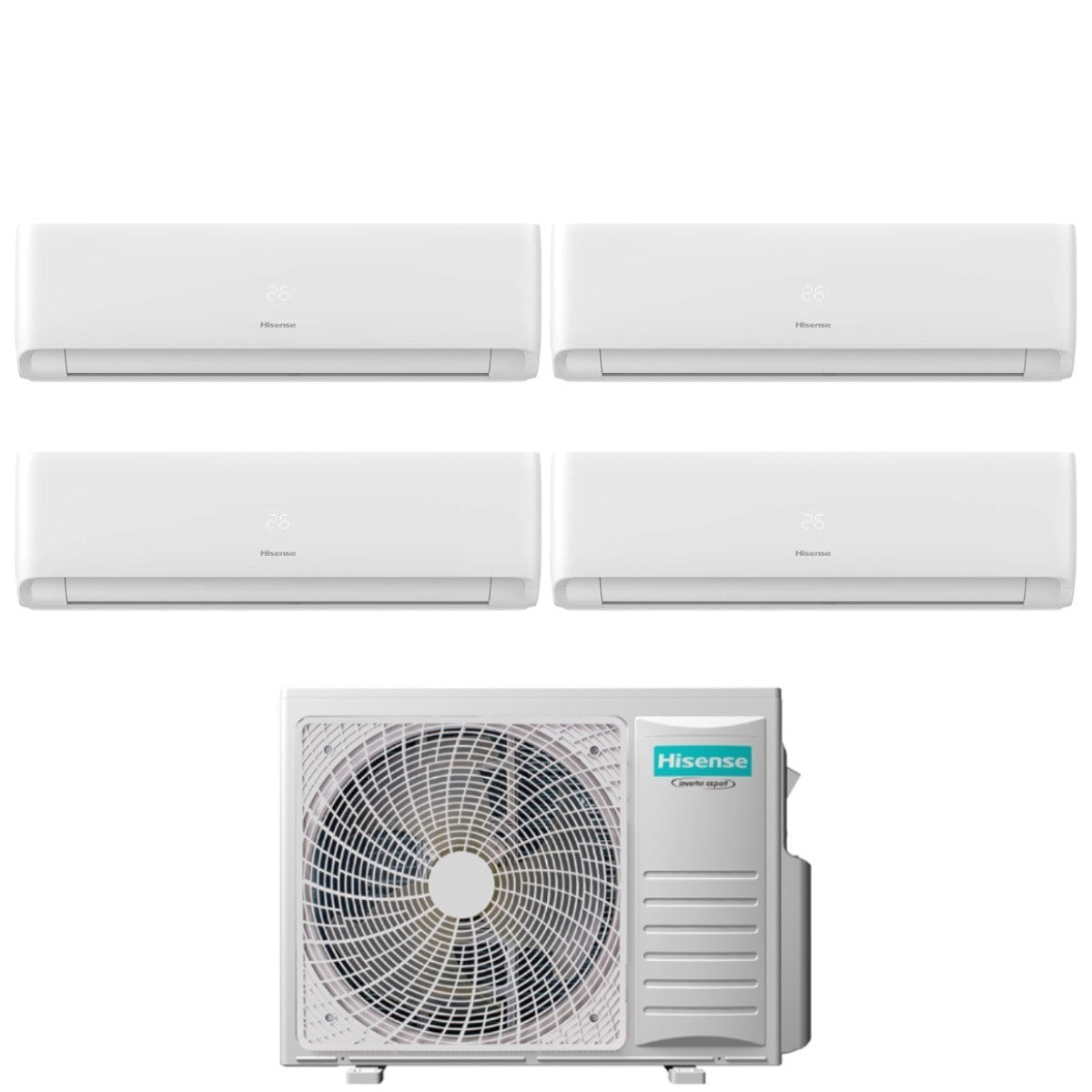 Airconditioner Hisense Square Split Inverter Serie ECOSENSE 9+9+12+12 met 4AMW105U4RAA R-32 Wi-Fi Geïntegreerd 9000+9000+12000+12000