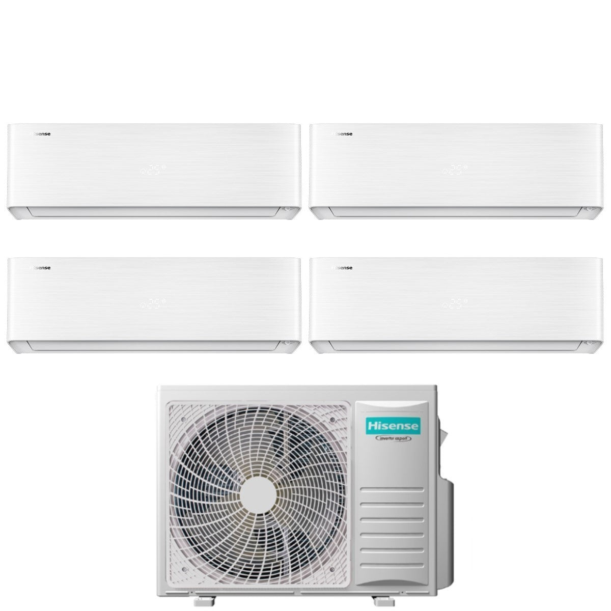 Airconditioner Hisense Square Split Inverter Serie ENERGY PRO X 9+9+9+12 met 5AMW105U4RQC R-32 Wi-Fi Geïntegreerd 9000+9000+9000+12000
