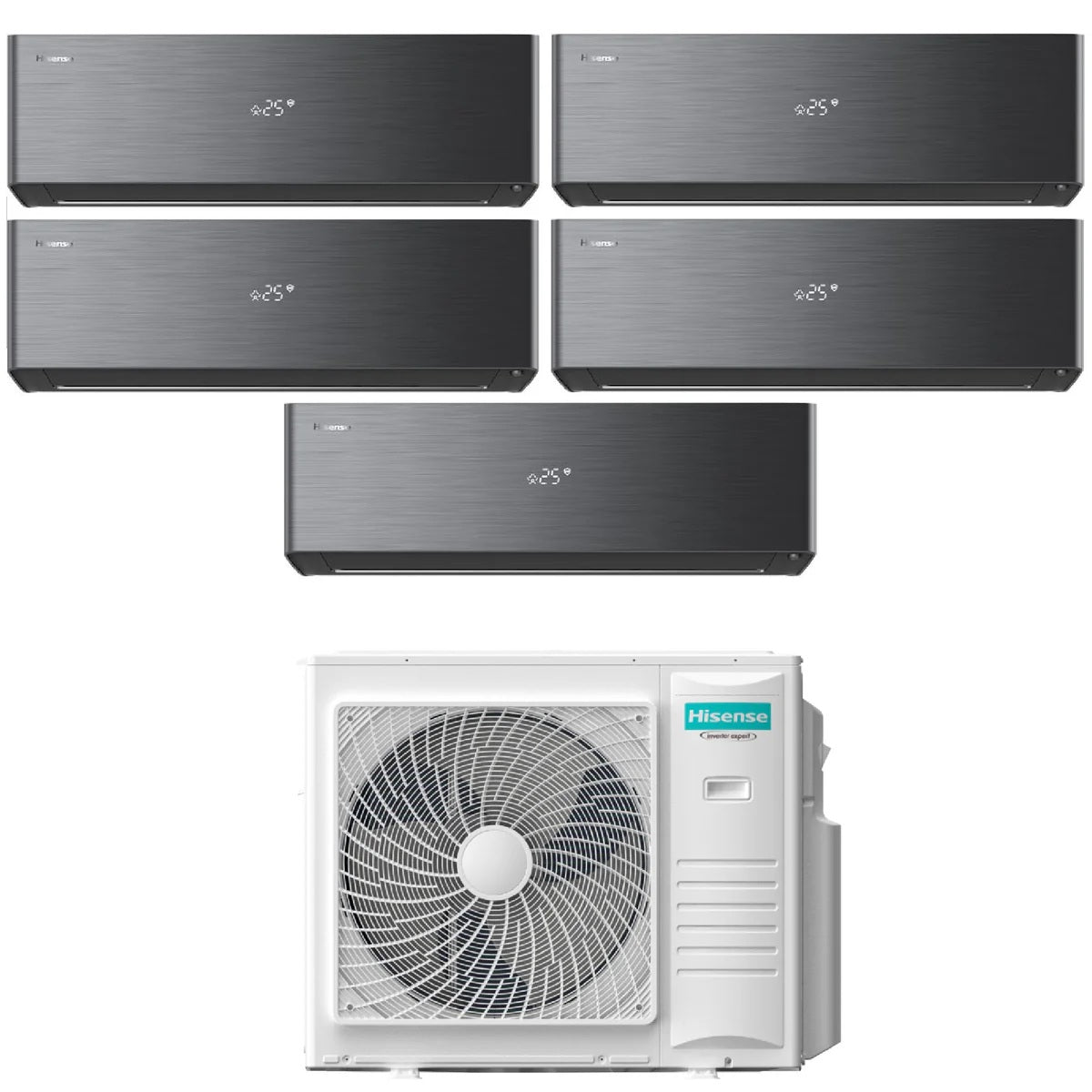 Hisense Penta Split Inverter ENERGY PRO X BLACK 9+9+9+9+12 met 5AMW105U4RQC R-32 Wi-Fi Geïntegreerd