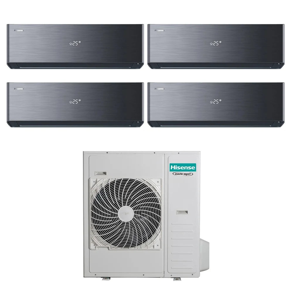Airconditioner Hisense Quaders Split Inverter ENERGY PRO X ZWART 9+9+12+12 met 5AMW105U4RQC R-32 Geïntegreerde Wi-Fi