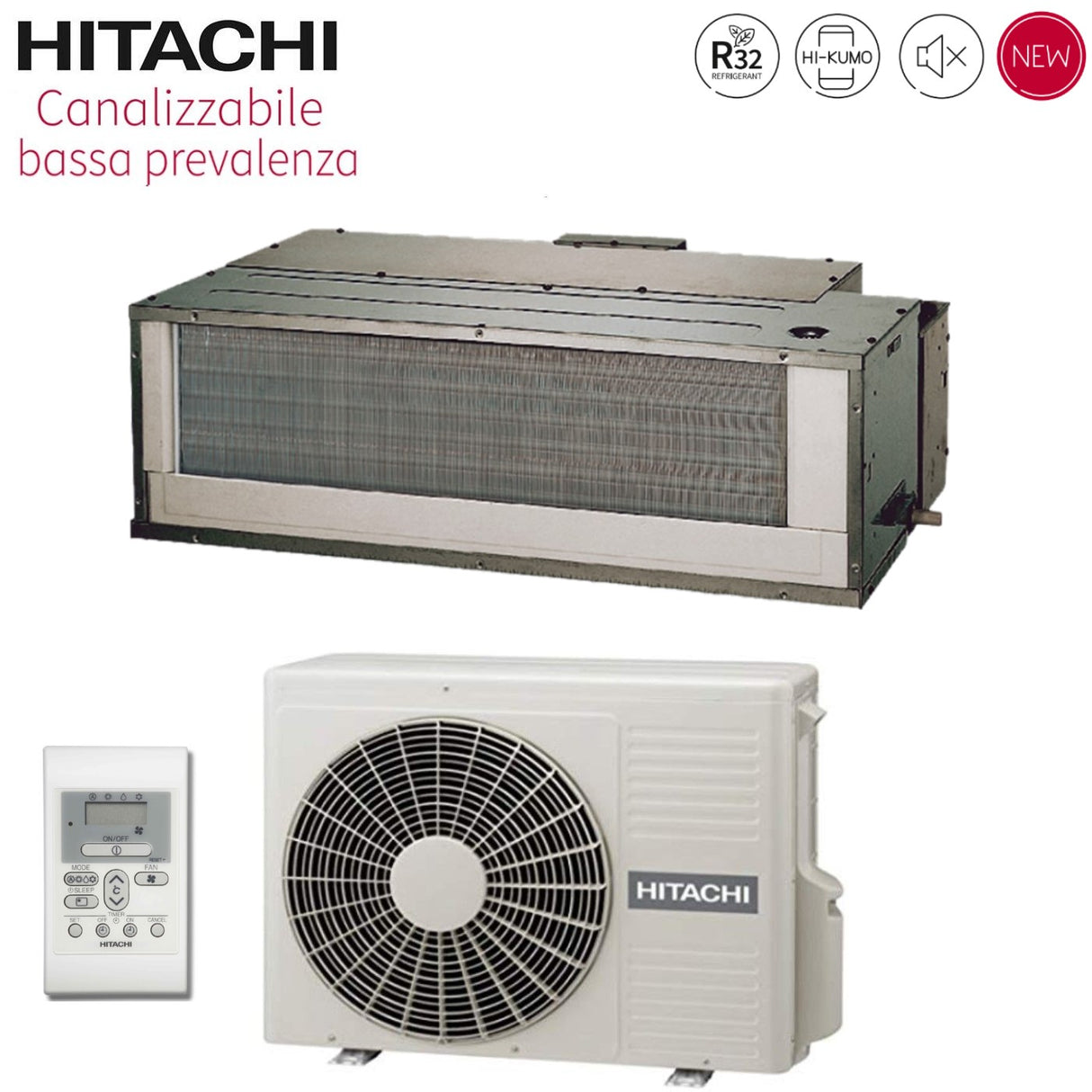 Hitachi Ducted Inverter Airconditioning Lage Druk 18000 Btu RAD-50RPE R-32 Wi-Fi Optioneel met Wandbediening - Nieuw