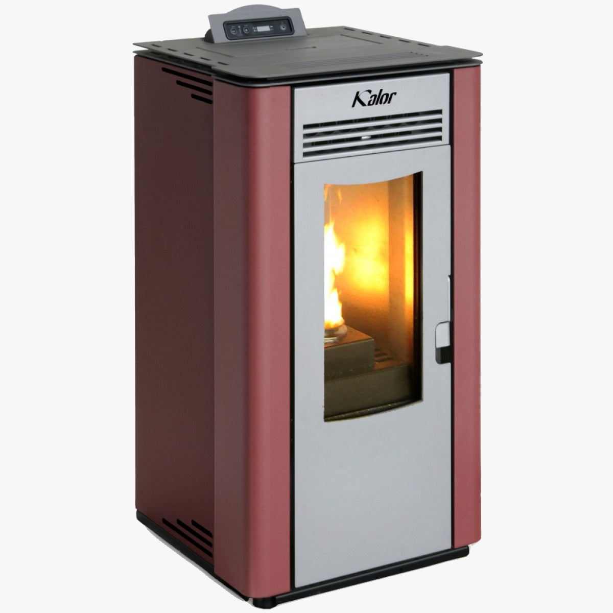 Vloer- en pelletgeventileerd KLEURmodel GRETA 8 - 6,97 kW in Acciao Colore Bordeaux
