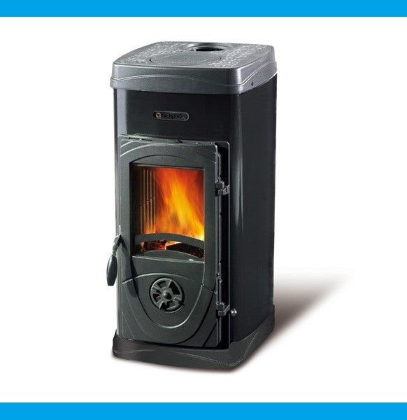 Houten Stup in ACCIAIO en GHISA FUOCO CONTINUO LA NORDICA EXTRAFLAME MOD. SUPER MAX 6 KW VERDE
