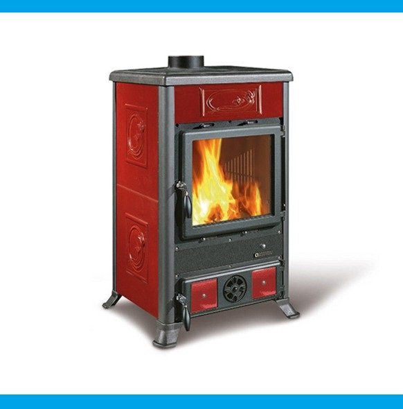 LA NORDICA EXTRAFLAME HOUTGESTOOKTE GIETIEZEREN KACHEL MOD. ROSSELLA R1 8,8 KW BORDEAUX COD 37284