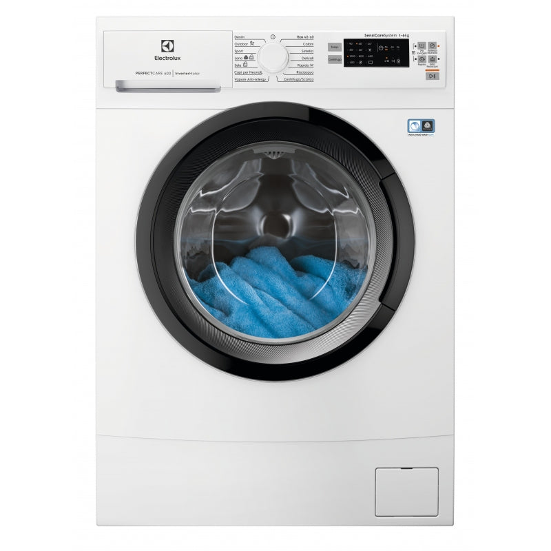 Electrolux 6 kg slanke wasmachine met voorlader, 600-serie EW6S560I SensiCare klasse D (A84,3 x P37,8 x L59,5) 1000 tpm SensiCare LCD-scherm met aanraakbediening
