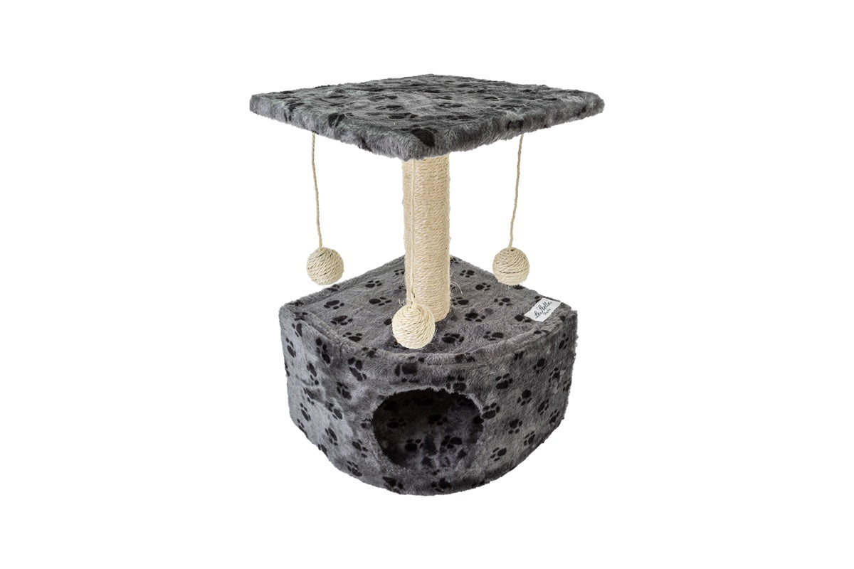 Grijze kattenbroek met Zampa-vormige decoraties. Coatingbroek met ballen en witte broek. 34x42xh.51cm. 8024299800501