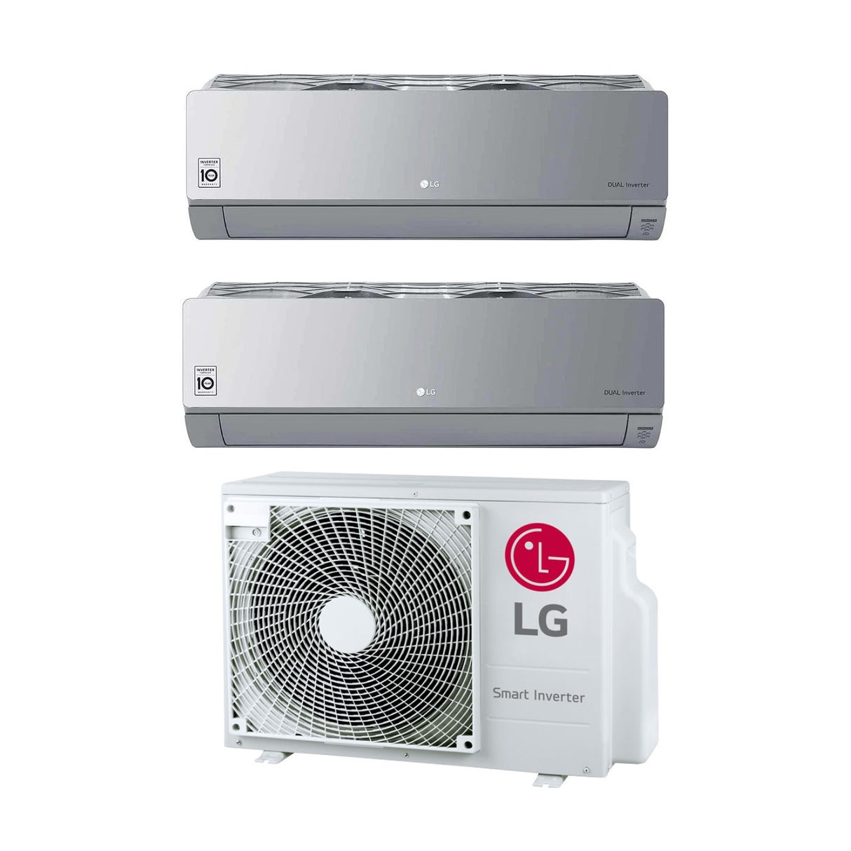 Airconditioner LG DUAL SPLIT Inverter Serie Artcool Mirror Zilver 9+12 met MU2R17 UL0 R-32 9000+12000 Wi-Fi Geïntegreerd