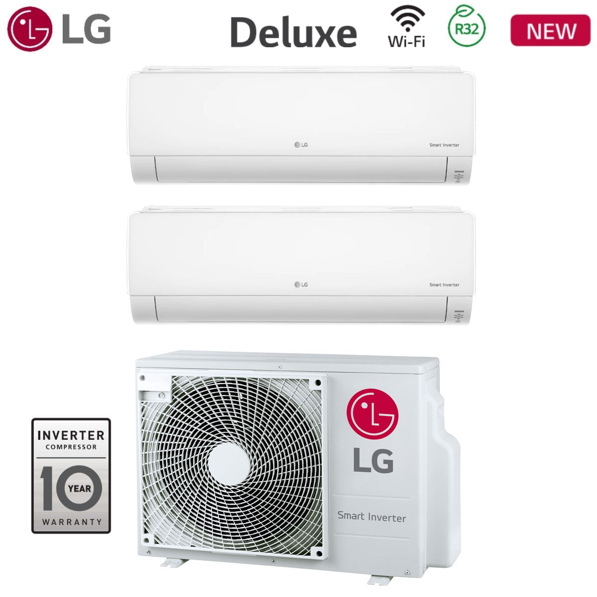 Airconditioner LG Dual Split Inverter Serie DELUXE 9+9 met MU2R17 R-32 Wi-Fi Geïntegreerd 9000+9000
