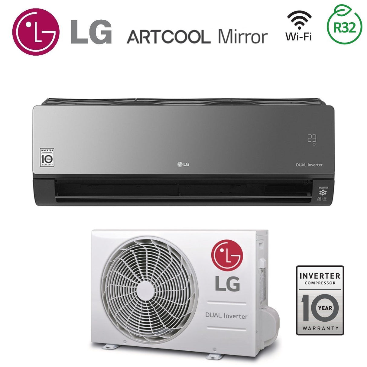 LG Inverter Airconditioner ARTCOOL Mirror Series 9000 Btu AC09BQ R-32 Geïntegreerde Wi-Fi Klasse A++/A+
