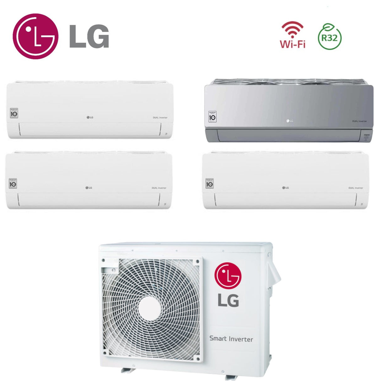 LG Quadri Split Inverter Airconditioner Libero Smart Series +(12 Artcool) 9+9+12+18 met MU4R27 UL0 R-32 9000+9000+12000+18000 Geïntegreerde Wi-Fi