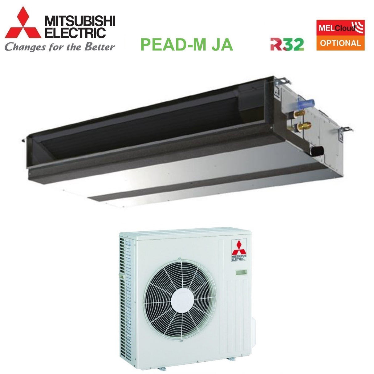 Mitsubishi Electric Airconditioner met kanaalomvormer, gemiddelde opvoerhoogte 24000 Btu PEAD-M71JA + PUZ-ZM71VHA R-32 wifi optioneel