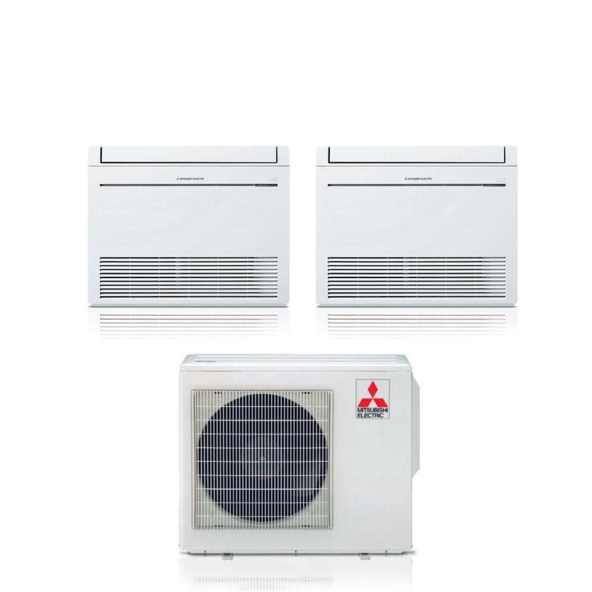 Airconditioner Mitsubishi Electric Vloer Dubbele Split Inverter Serie MFZ-KT 12+12 met MXZ-2F53VF R-32 Wi-Fi Optioneel met Telecommunicatie Inbegrepen 12000+12000