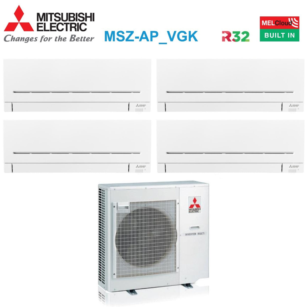 Mitsubishi Electric Airconditioner Split Inverter Panelen AP-VGK Serie 5+7+12+12 met MXZ-4F80VF R-32 Geïntegreerde Wi-Fi 5000+7000+12000+12000