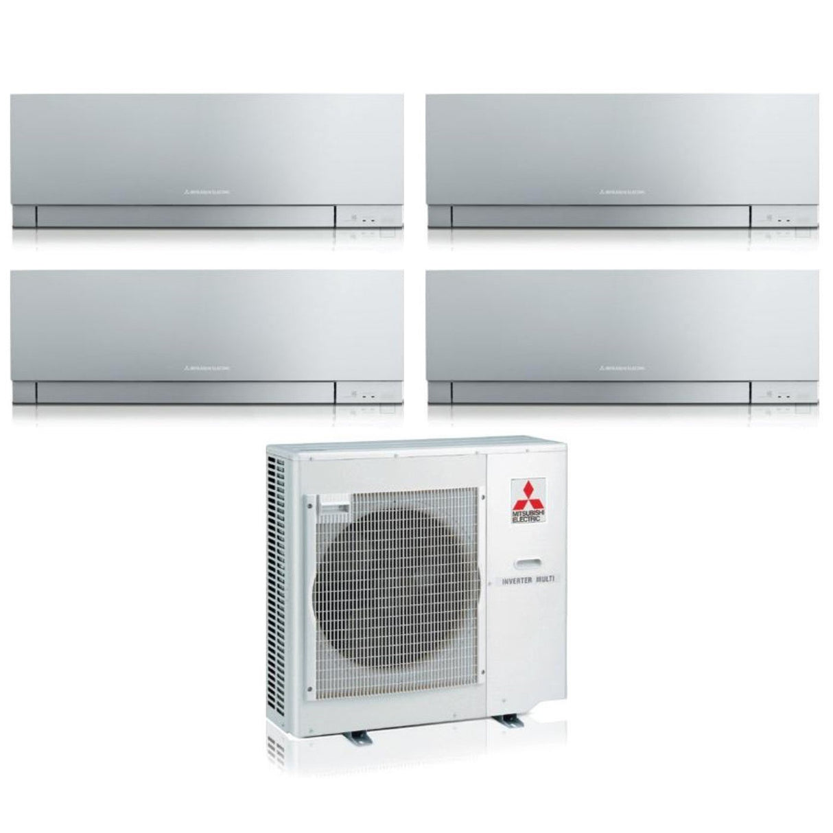 Airconditioner Mitsubishi Electric Quaders Split Inverter Serie KIRIGAMINE ZEN SILVER MSZ-EF 9+9+9+18 met MXZ-4F72VF R-32 Wi-Fi Geïntegreerd Kleur Zilver 9000+9000+18000