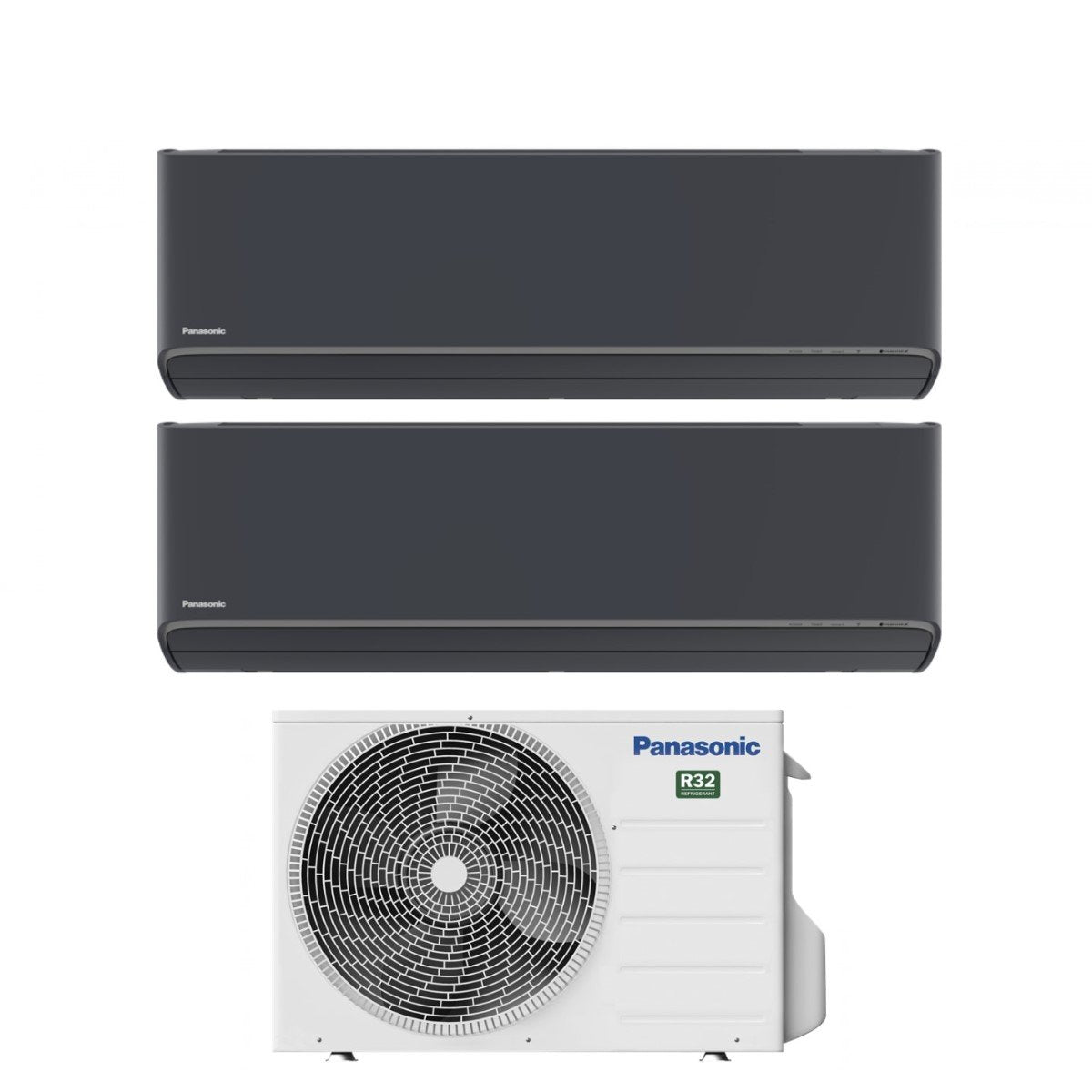 Panasonic Dual Split Inverter Airconditioner Etherea Dark Series 7+12 met CU-2Z35TBE R-32 Geïntegreerde Wi-Fi Kleur Grafietgrijs 7000+12000