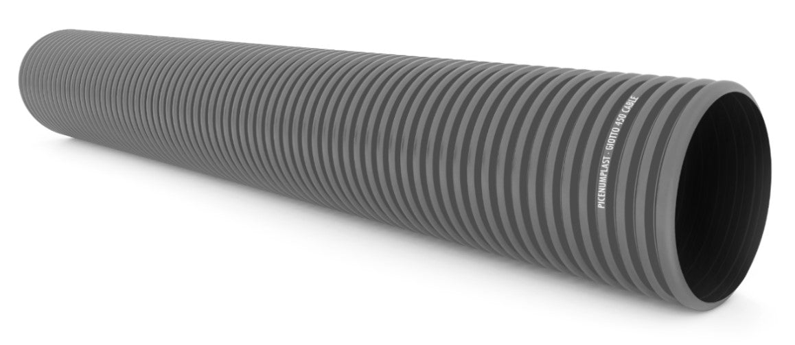 Gegolfde slang grijs zwart Picenum kunststof 50 meter Ø 40 mm