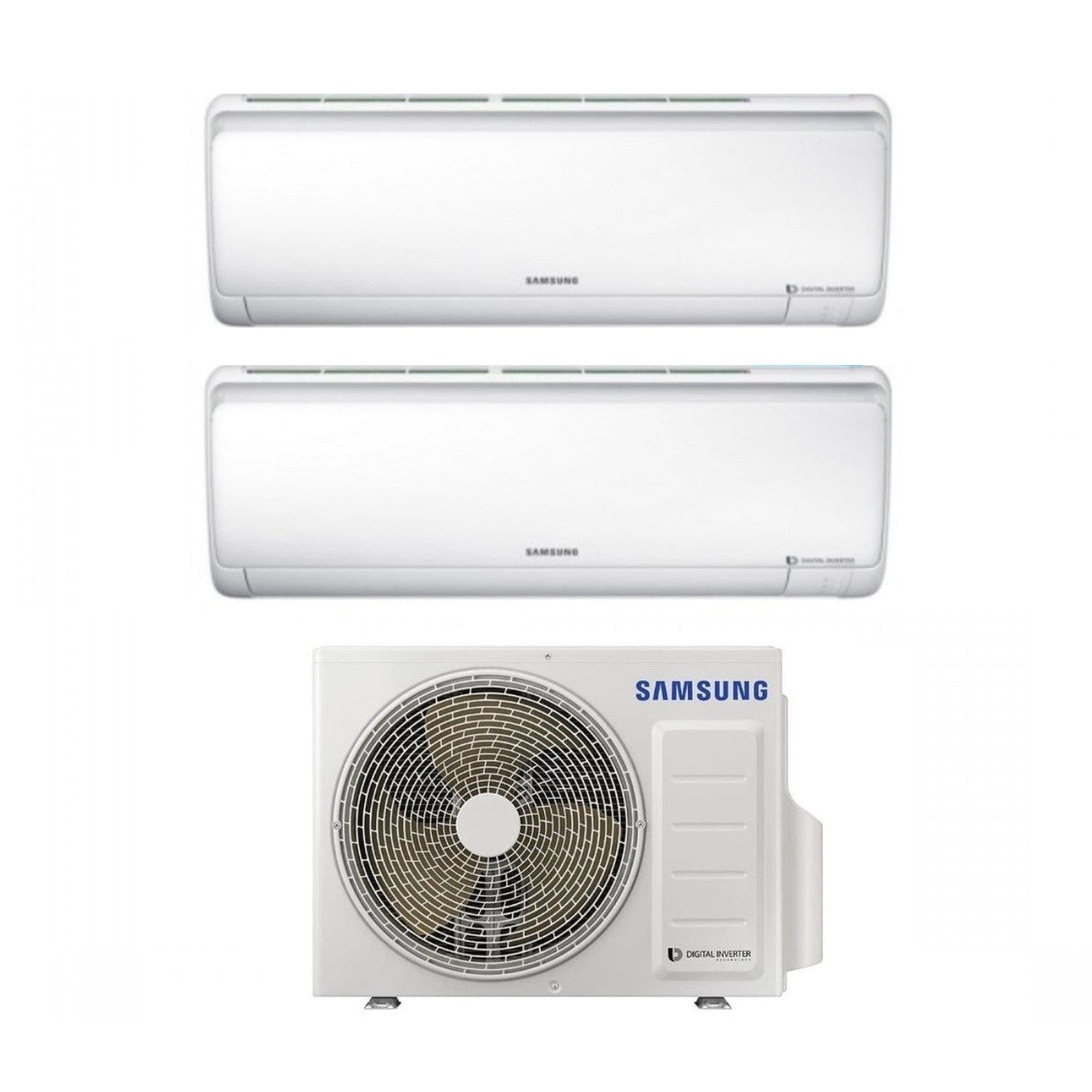 Airconditioner Samsung Dual Split Inverter Serie MALDIVES QUANTUM 7+12 met AJ052MCJ R-410 7000+12000