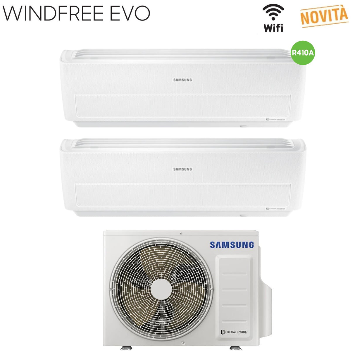Samsung Dual Split Inverter Airconditioner WINDFREE EVO 7+9 serie met AJ040MCJ2EH R-410 Geïntegreerde Wi-Fi 7000+9000 - Nieuw 2019
