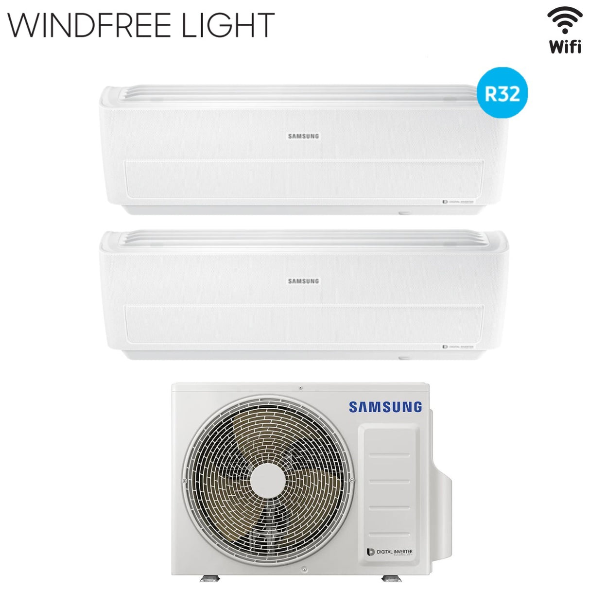 Samsung Dual Split Inverter Airconditioner WINDFREE LIGHT 9+9 serie met AJ050NCJ R-32 Geïntegreerde Wi-Fi 9000+9000