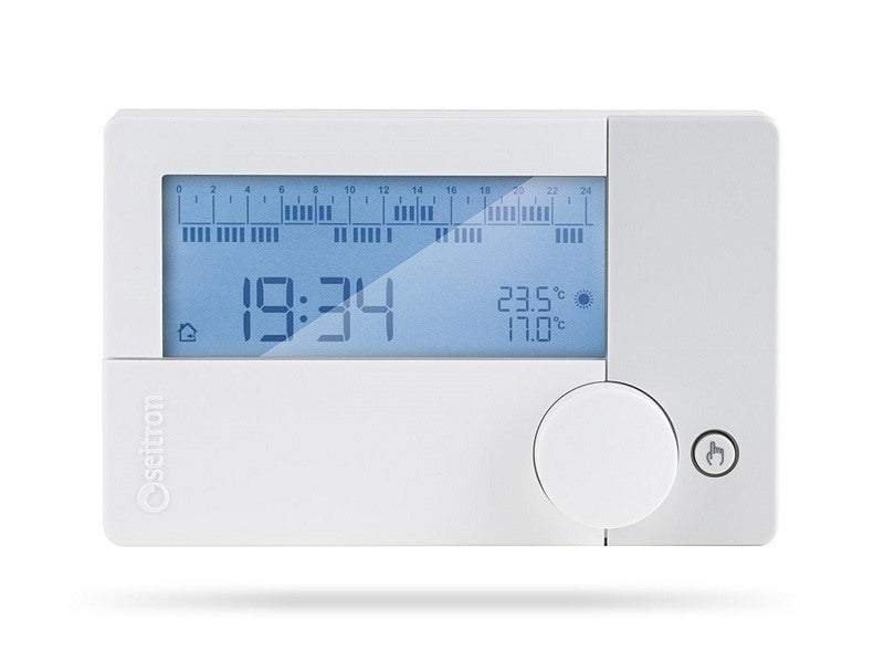 Batterijgevoede digitale wandklokthermostaat met 2 instelbare temperaturen IP30, model Freetime Evo 24 uur