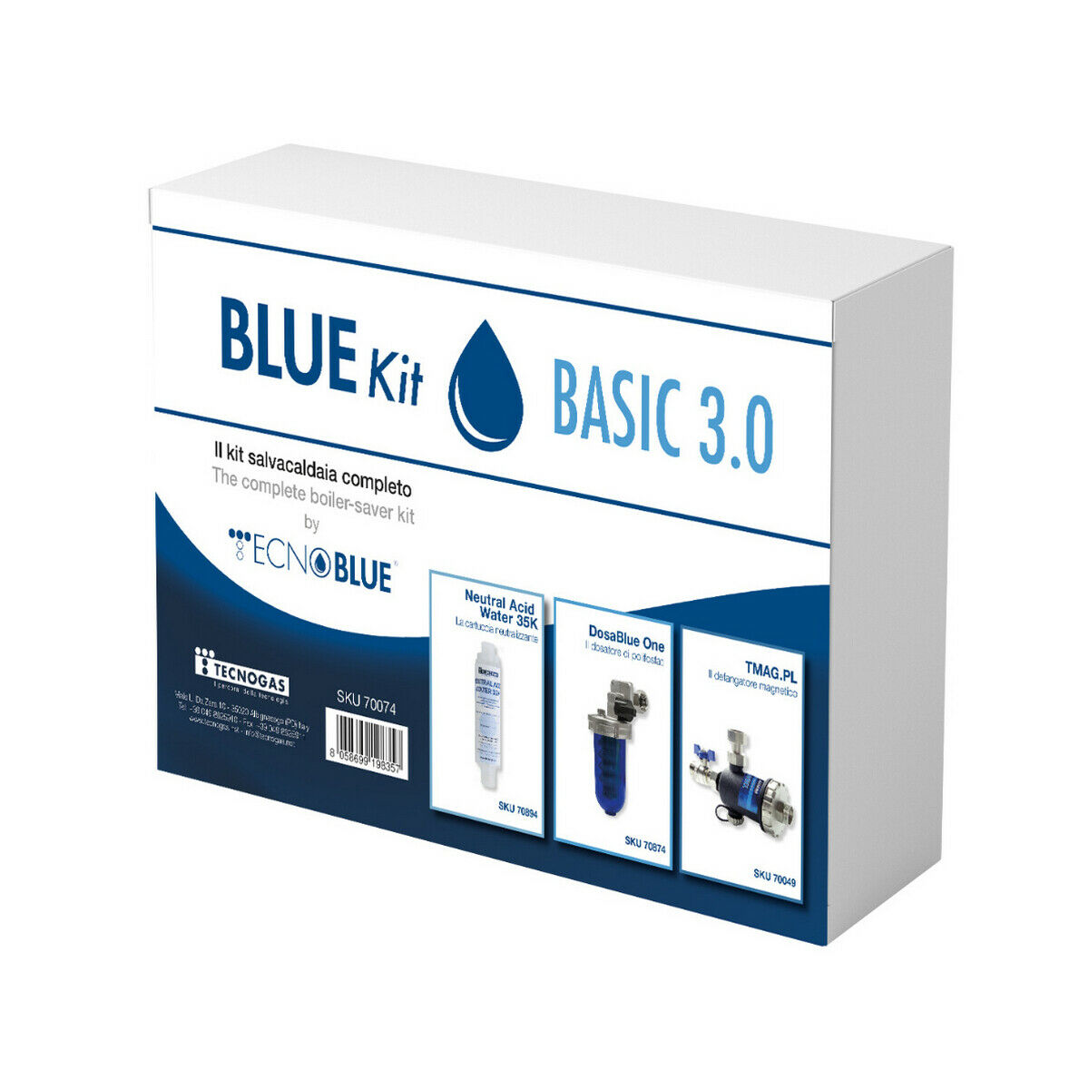 Kit Salvacaldaia Tecnogas Bluekit Professional Basic 3.0 Magnetische Filterverdediger + Polyfosfaatdoseerder + Condensatieneutralisator