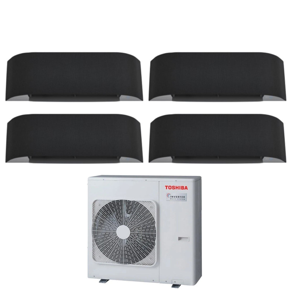 Toshiba Airconditioner Quadri Split Inverter HAORI-serie 10+13+13+13 (9+12+12+12) RAS-4M27U2AVG-E R-32 Geïntegreerde Wi-Fi 10000+13000+13000+13000 (9000+12000+12000+12000+12000) Donkergrijs