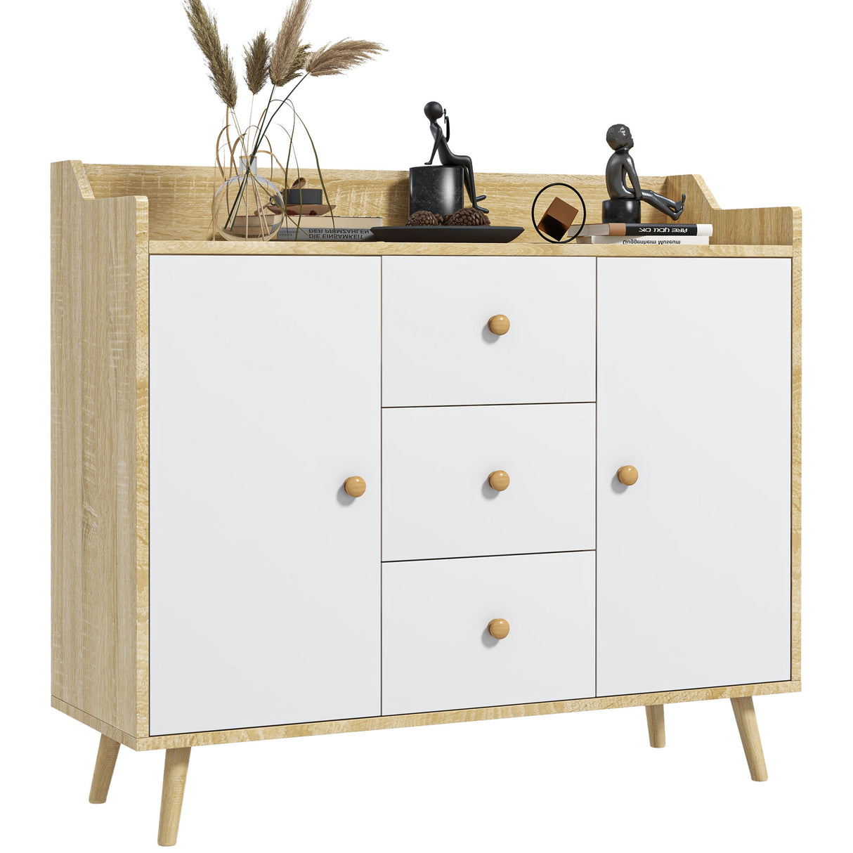 Easycomfort Modern Geloof in Pino Wood met 3 cassettes en 2 kasten met 2 niveaus, 90x32x80A cm