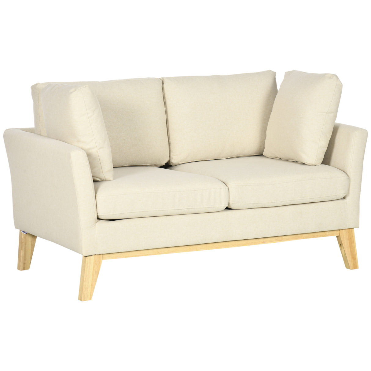 EasyComfort Dubbele Eucalyptus Houten Bank en Linneneffect Stof met 2 Kussens, 137x78x78 cm, Beige