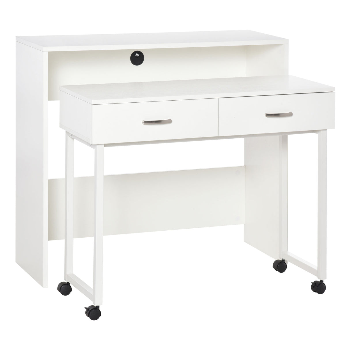 Easycomfort Tafel Bureaublad Ruimtebesparend en kantoorbesparend, Bureaublad met cassettes en wielen, Dubbele of enkele werkpositie, 100x36x88cm, Wit