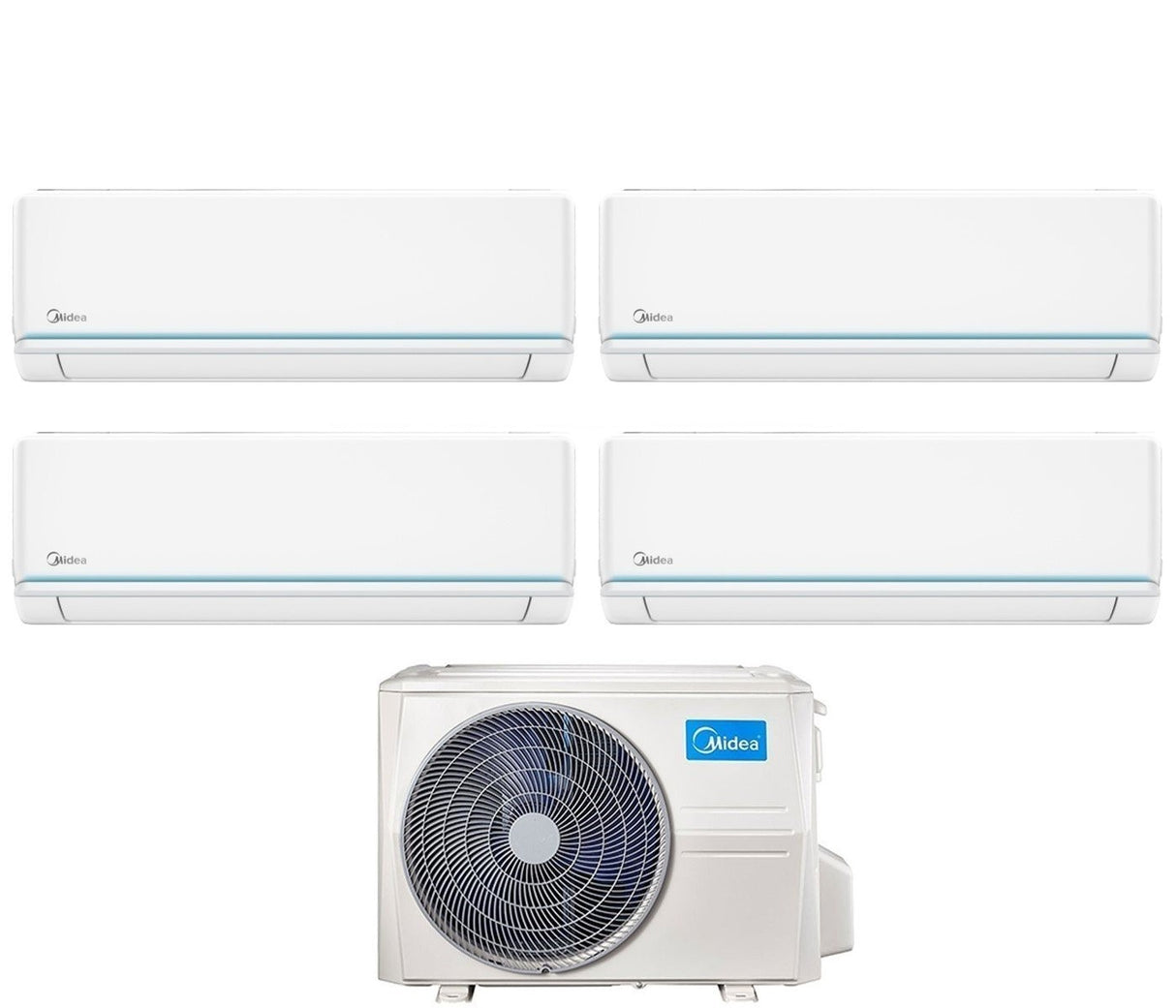 Midea Quadri Split Inverter Airconditioner EVOLUTION serie 9+9+9+12 met M4OE-28HFN8-Q R-32 Wi-Fi Optioneel 9000+9000+9000+12000